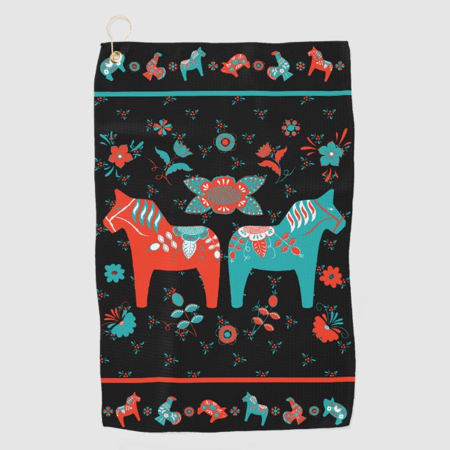 Swedish Folk Dala Horse Golf Towel (Front)