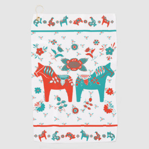Swedish Folk Dala Horse Golf Towel