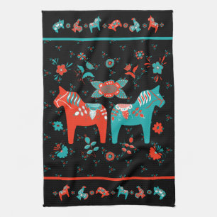 Swedish Folk Dala Horse Tea Towel