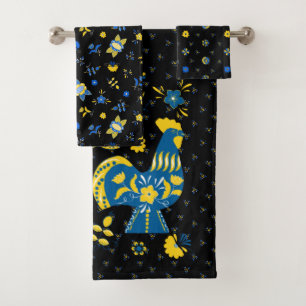 Swedish Folk Dala Rooster Bath Towel Set