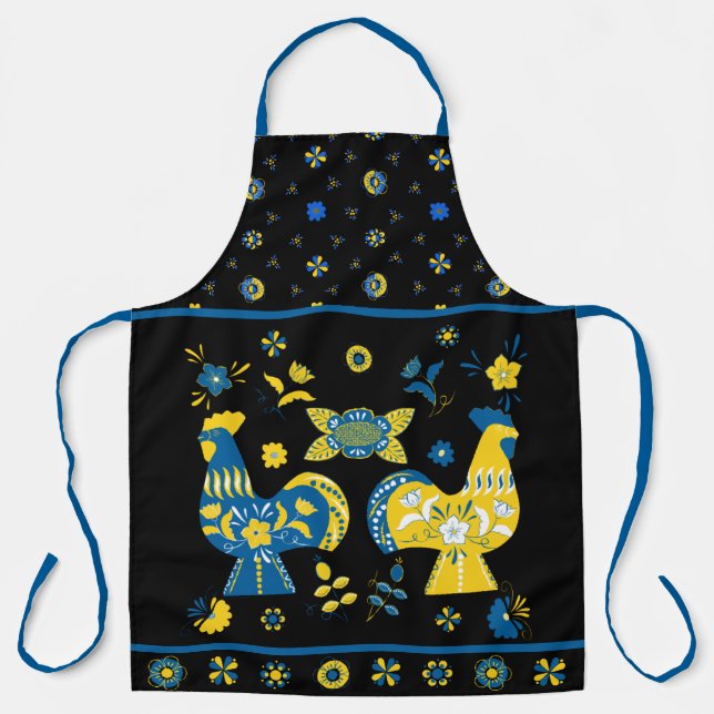Swedish Folk Dala Rooster l Blue and Yellow Apron (Front)