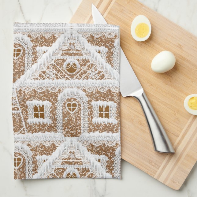 Swedish Gingerbread House Christmas Cookie Icing Tea Towel (Quarter Fold)