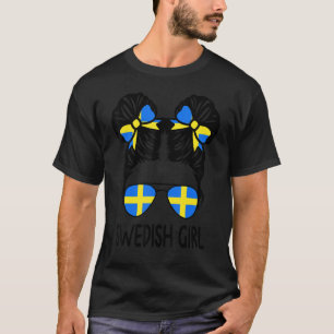 Swedish Girl Messy Bun Sweden Pride Patriotic Wome T-Shirt
