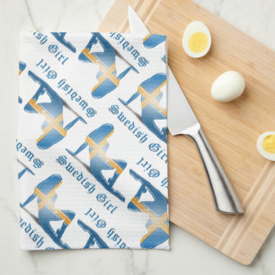 Swedish Girl Silhouette Flag Tea Towel