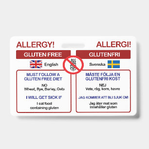 SWEDISH Gluten Free Travel Card   Allergy Badge ID Badge