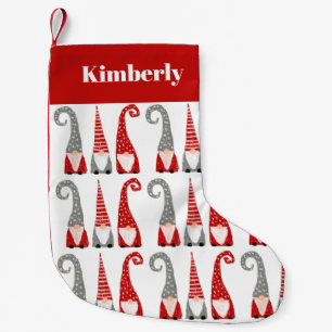 Swedish Gnomes Red White Pattern Personalised Small Christmas Stocking