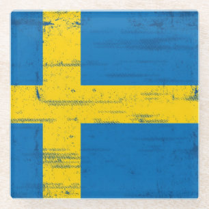 Swedish Grunge Flag Glass Coaster