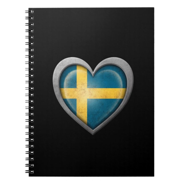Swedish Heart Flag with Metal Effect Spiral Notebook (Front)