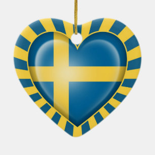 Swedish Heart Flag with Star Burst Ceramic Tree Decoration
