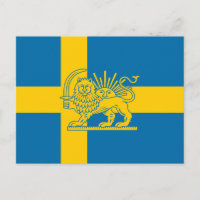Swedish Iranian Lion and Sun Heritage Flag