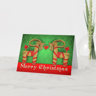 Swedish Julbok Twins Christmas Heart Personalised Holiday Card