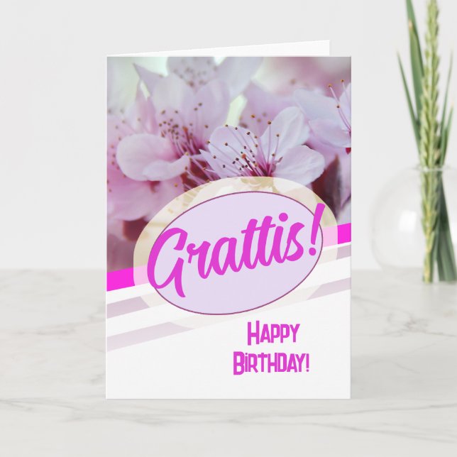 Swedish Language Grattis Kort Beautiful Floral  Card (Front)