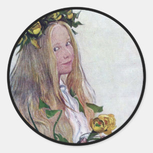 Swedish Lucia Girl with Flower Classic Round Sticker