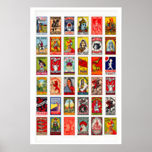 Swedish Matchbox Labels Collage Print, Vintage Poster