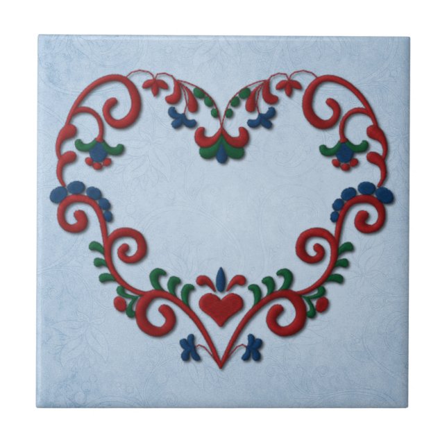 Swedish Norwegian Rosemaling Heart Tile (Front)