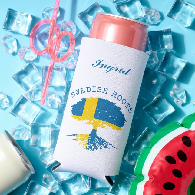 Swedish Roots Flag Personalised Seltzer Can Cooler (In Situ Summer)