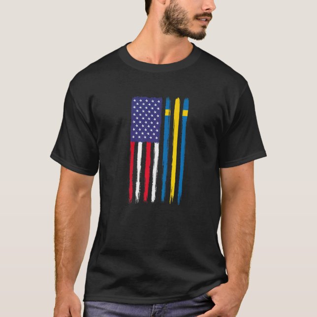Swedish Roots Half American Flag Patriotic Swedish T-Shirt (Front)