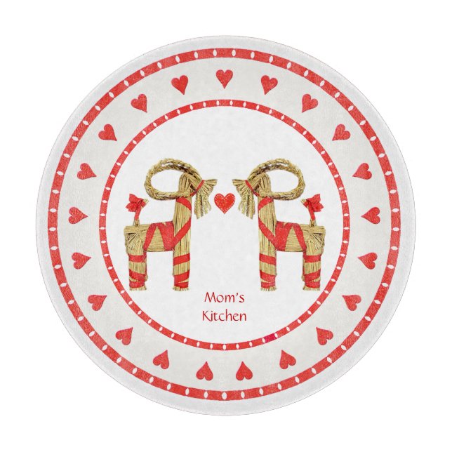 Swedish Straw Goat and Hearts Personalised Cutting Board (Front)