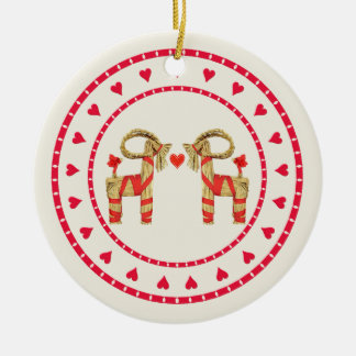 Swedish Straw Goat Julbok Heart Circle Ceramic Tree Decoration