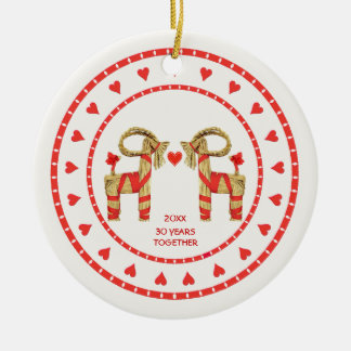 Swedish Straw Goats 30 Years Together Custom Dated Ceramic Tree Decoration