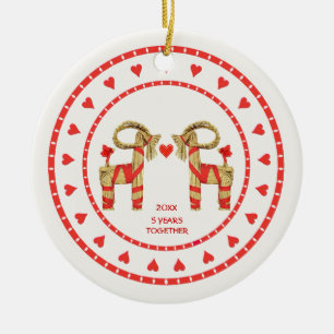 Swedish Straw Goats 5 Years Together Dated Ceramic Tree Decoration