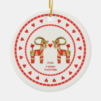 Swedish Straw Goats 5 Years Together Dated Ceramic Tree Decoration