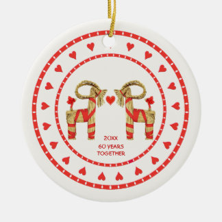 Swedish Straw Goats 60 Years Together Dated Ceramic Tree Decoration