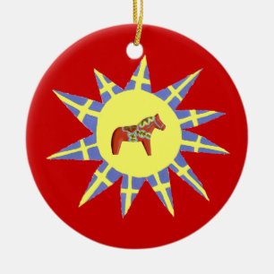 Swedish Sunburst Dala Horses Ornament