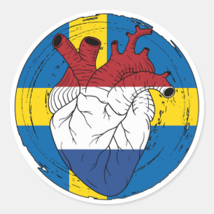 Swedish Sweden Koningsdag Dutch Netherlands Heart Classic Round Sticker