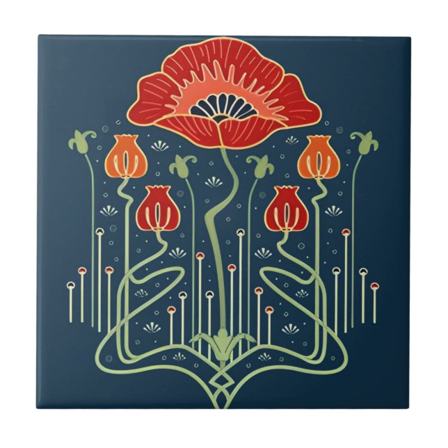 swedish tiles orange blue flowers (Front)