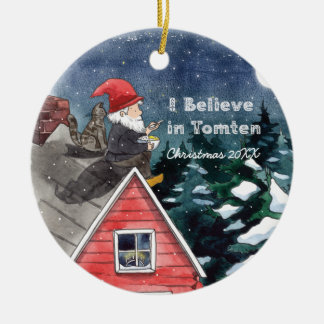 Swedish Tomten Gnome Water Colour  Ceramic Tree Decoration