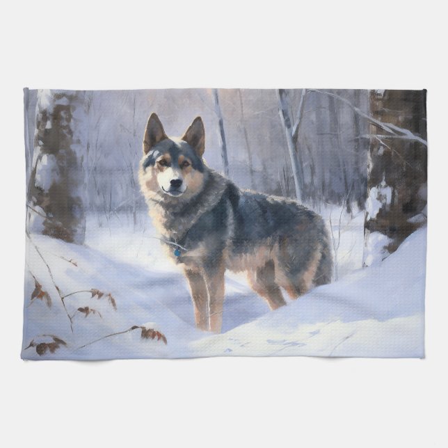 Swedish Vallhund Let It Snow Christmas  Tea Towel (Horizontal)