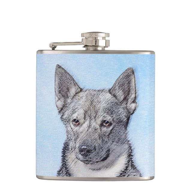 Swedish Vallhund Painting - Cute Original Dog Art Hip Flask (Front)