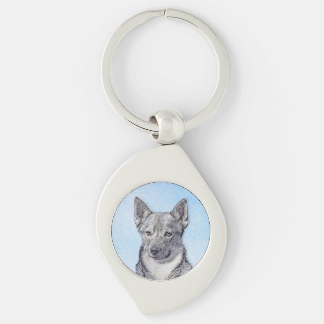 Swedish Vallhund Painting - Cute Original Dog Art Key Ring (Front)