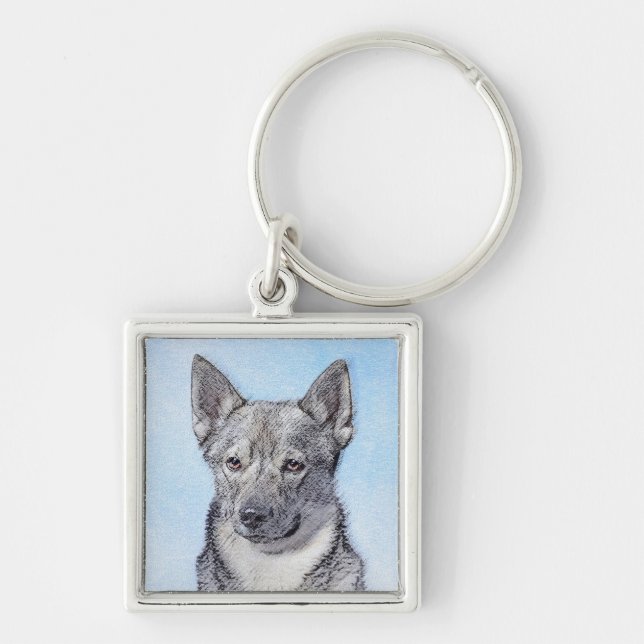 Swedish Vallhund Painting - Cute Original Dog Art Key Ring (Front)