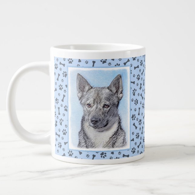 Swedish Vallhund Painting - Cute Original Dog Art Large Coffee Mug (Left)