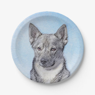Swedish Vallhund Painting - Cute Original Dog Art Paper Plate