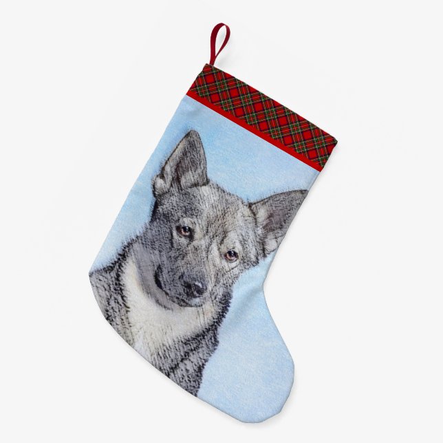 Swedish Vallhund Painting - Cute Original Dog Art Small Christmas Stocking (Front (Hanging))