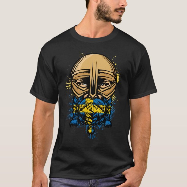 Swedish Viking Warrior Gift Sweden Viking Helmet T-Shirt (Front)