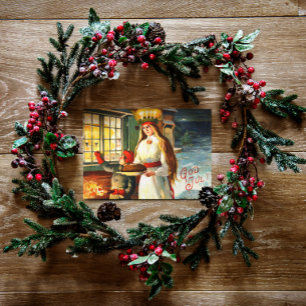 Swedish Vintage Lucia God Jul Merry Christmas Holiday Card