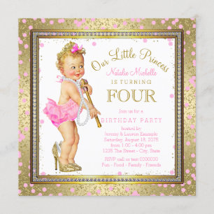 Sweel Little Princess 4th Birthday Party Invitation