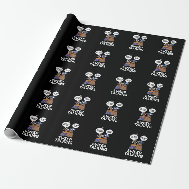 Sweep Talking Funny Sweet Talk Broom Pun Dark BG Wrapping Paper (Unrolled)