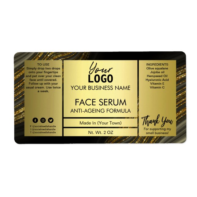 Sweeping Agate Glitter Gold Face Hair Serum Label (Front)