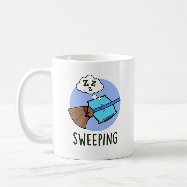 Sweeping Funny Sleeping Broom Pun  Coffee Mug (Left)