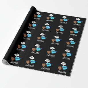 Sweeping Funny Sleeping Broom Pun Dark BG Wrapping Paper