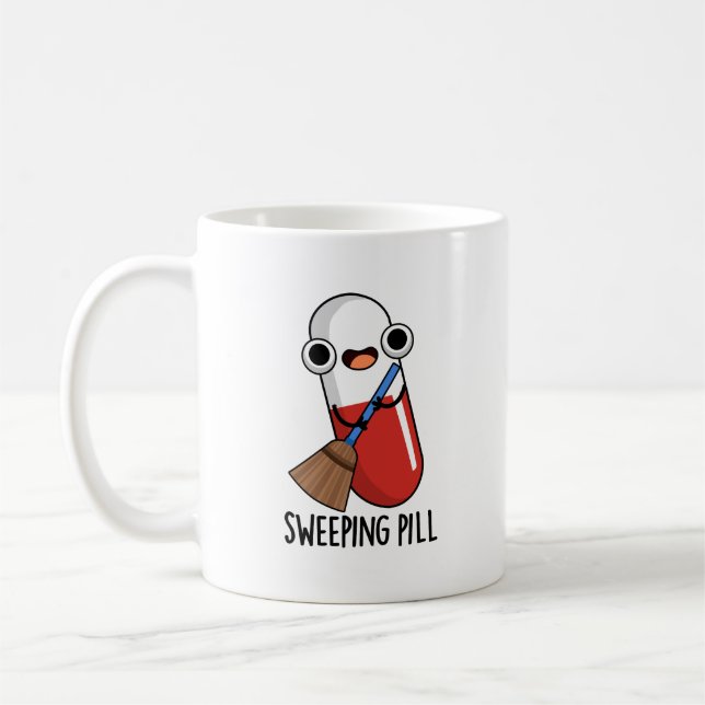 Sweeping Pill Funny Medicine Pun Dark BG Coffee Mug (Left)