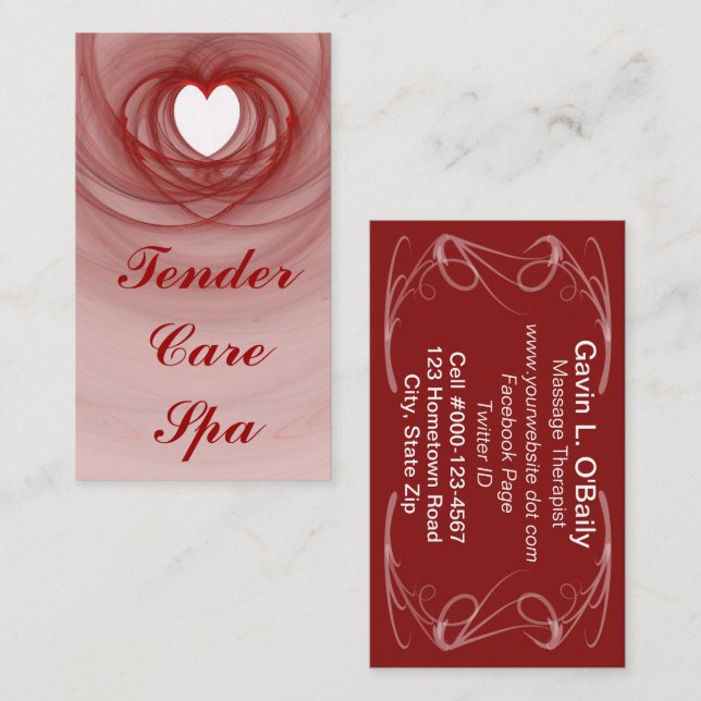 Sweeping Red Outlined Fractal Heart Business Card (Front/Back)