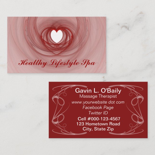 Sweeping Red Outlined Fractal Heart Business Card (Front/Back)