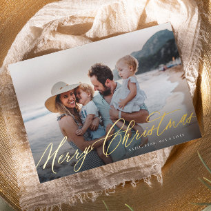Sweeping Script Merry Christmas Two Photo Gold