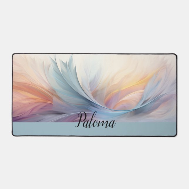 Sweeping Serenity: Modern Pastel Feather Desk Mat (Front)